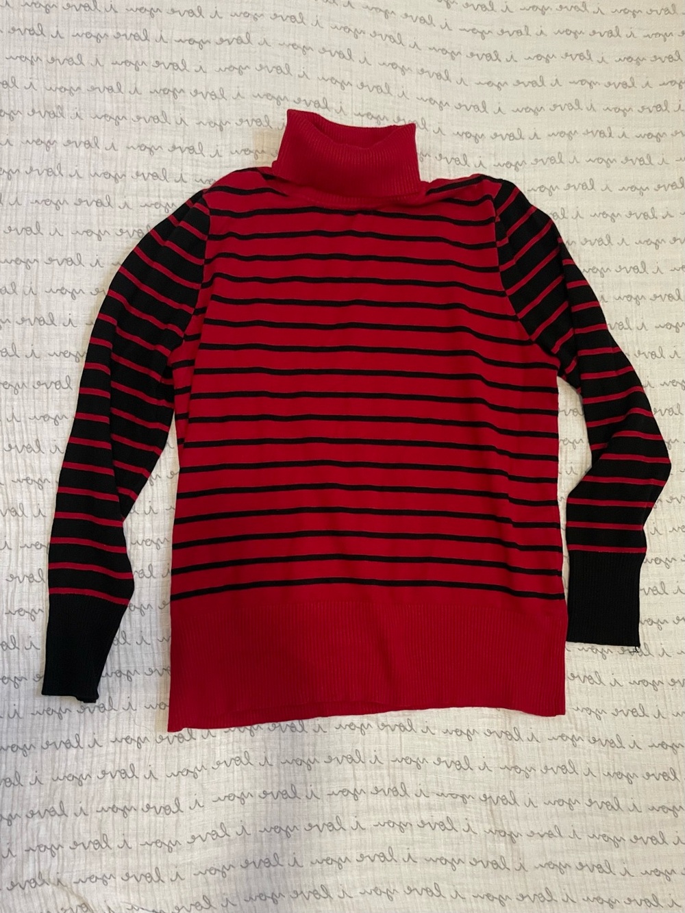 Red and black striped turtleneck long sleeved winter top